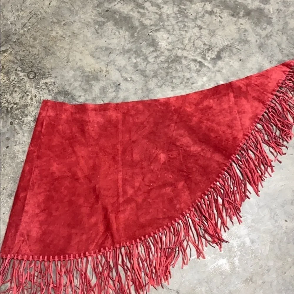 Central Falls Red Suede Fringed Cape Shawl